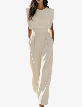 Maren | Belted Wide Leg Jumpsuit – Beige