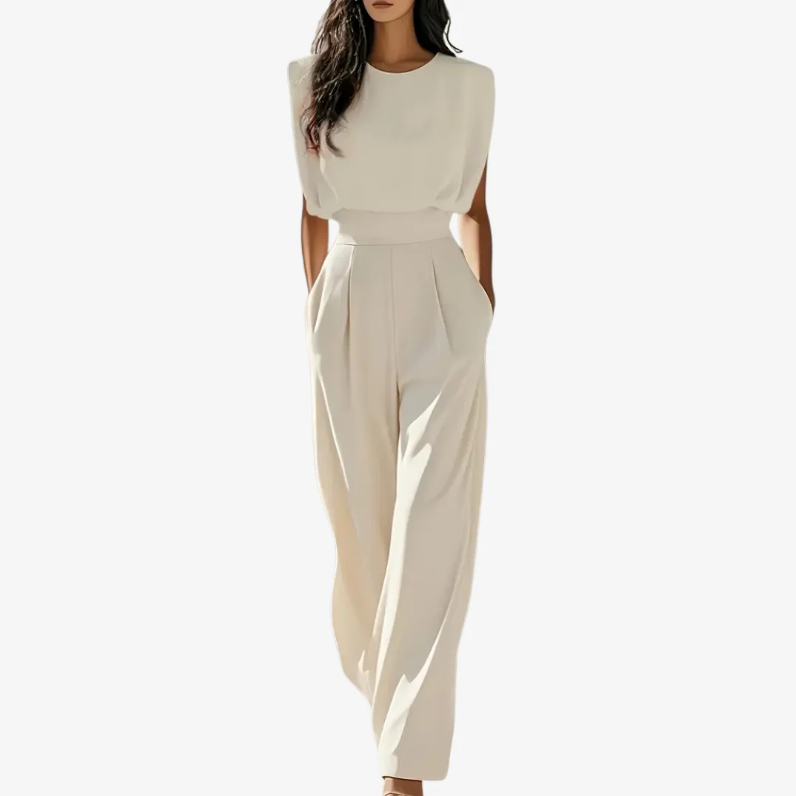 Maren | Belted Wide Leg Jumpsuit – Beige