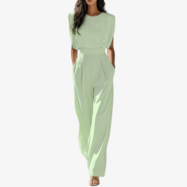 Maren | Belted Wide Leg Jumpsuit – Light Green