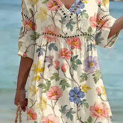 Tansy | V-Neck Floral Linen Midi Dress