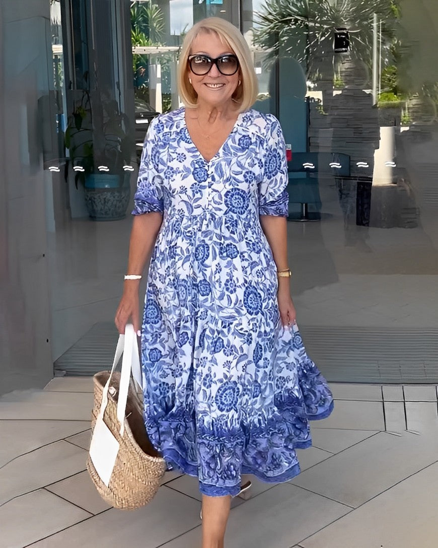 Henrietta | Floral A-Line Dress with Deep V-Neck