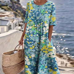 Mirabel | Floral Print Linen Midi Dress – Blue