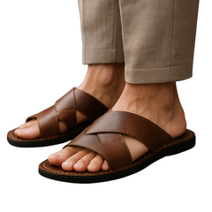 Dario | Men's Crossover Strap Sandals with Contoured Footbed – Wine Red