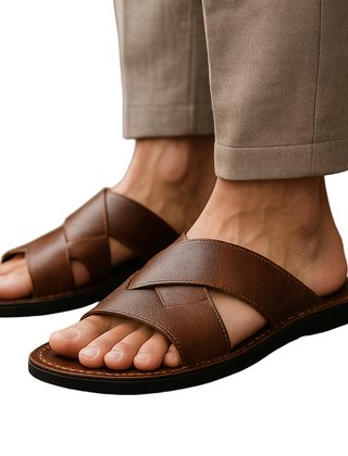 Dario | Men's Crossover Strap Sandals with Contoured Footbed – Wine Red