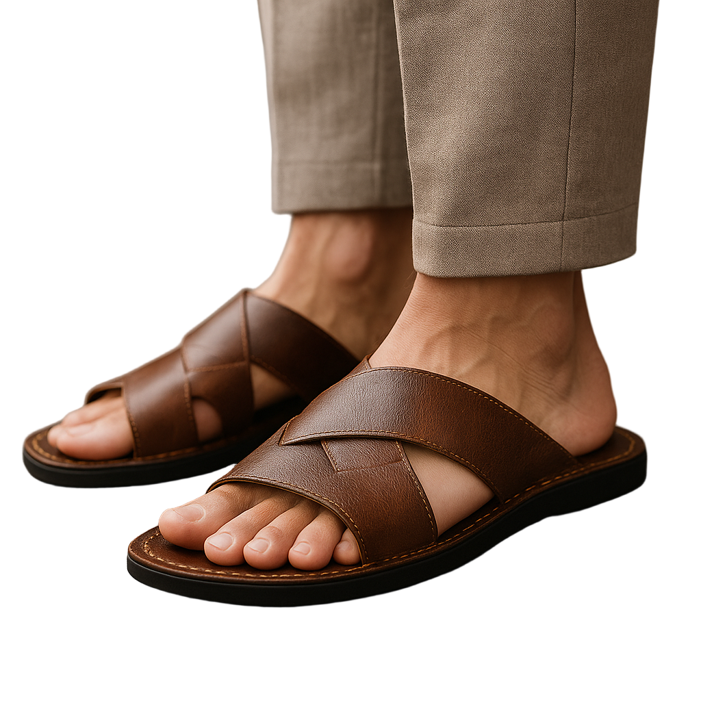 Dario | Men's Crossover Strap Sandals with Contoured Footbed – Wine Red