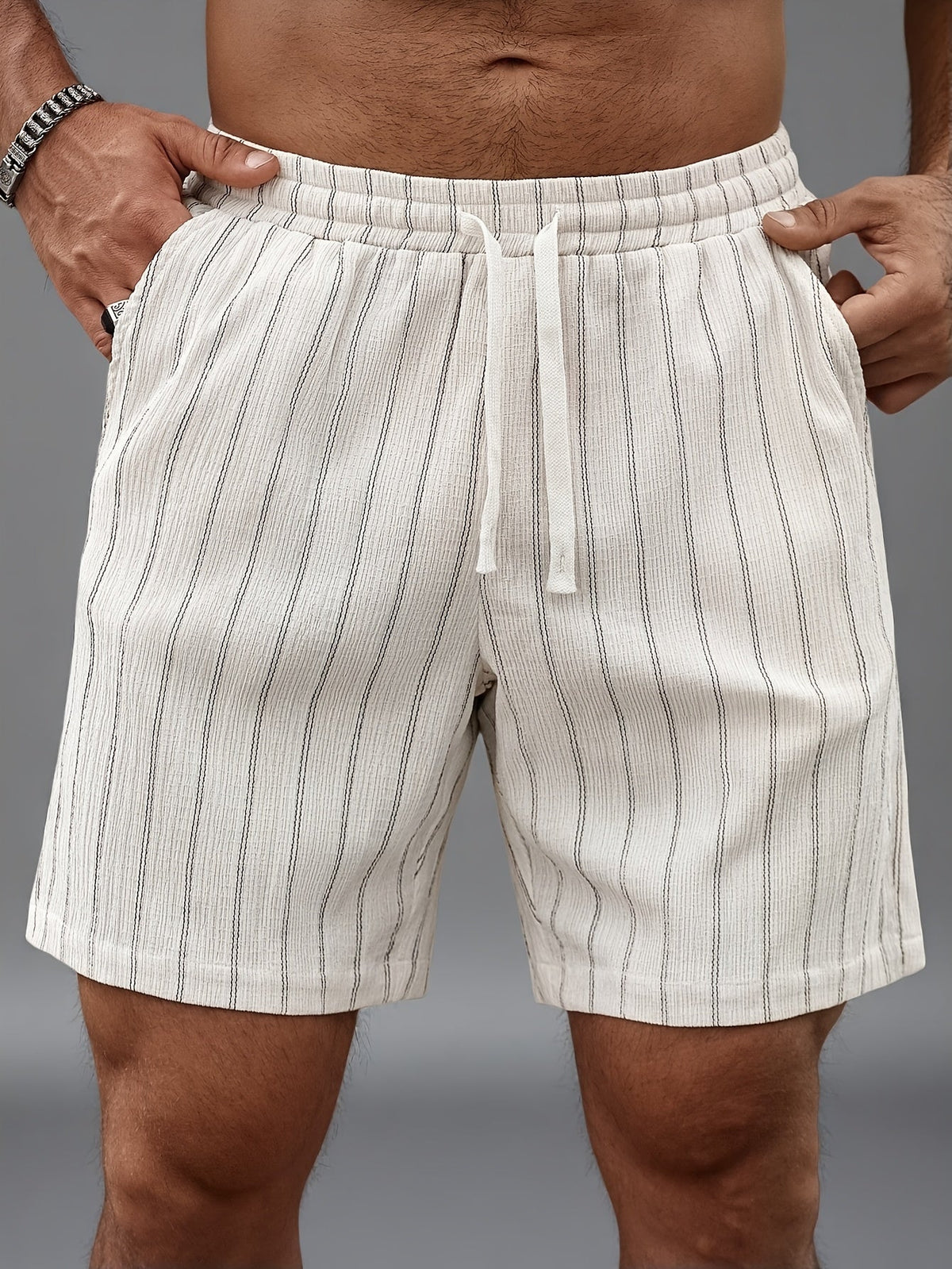Gus | Pinstripe Beach Shorts with Elastic Waist