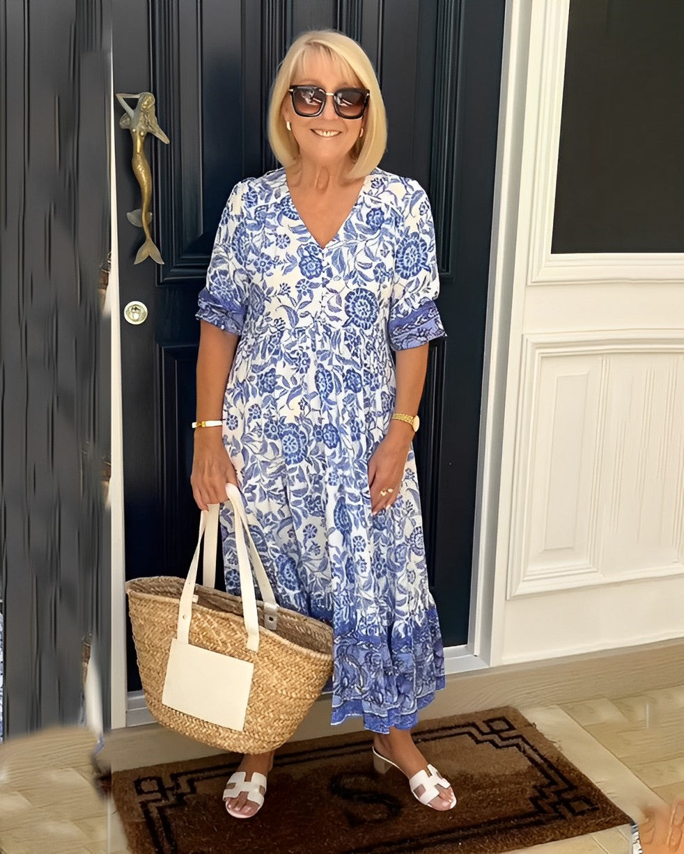 Henrietta | Floral A-Line Dress with Deep V-Neck