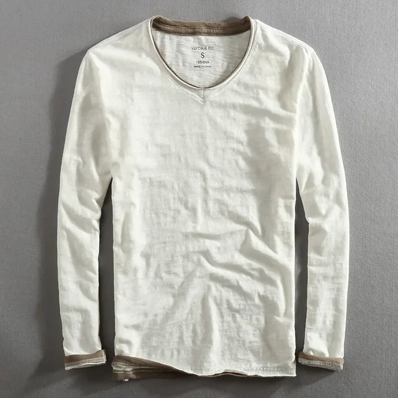 Callum | Men's V-Neck Cotton T-Shirt – White