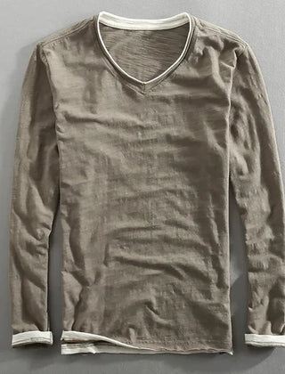Callum | Men's V-Neck Cotton T-Shirt – Khaki