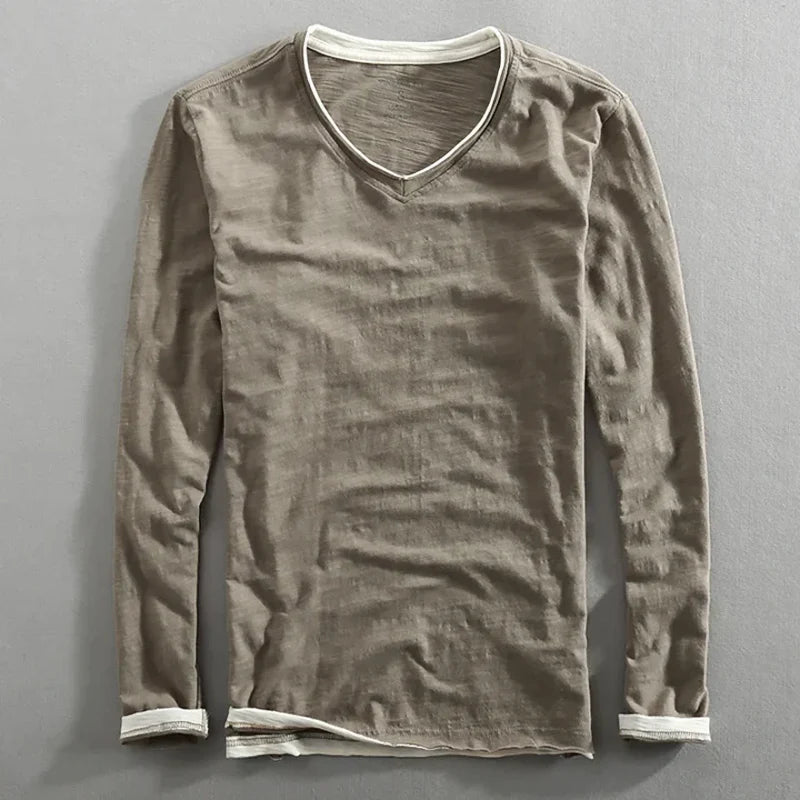 Callum | Men's V-Neck Cotton T-Shirt – Khaki