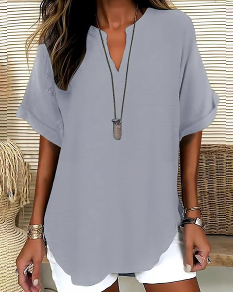 Linnea | Relaxed Fit Linen Blouse – Grey