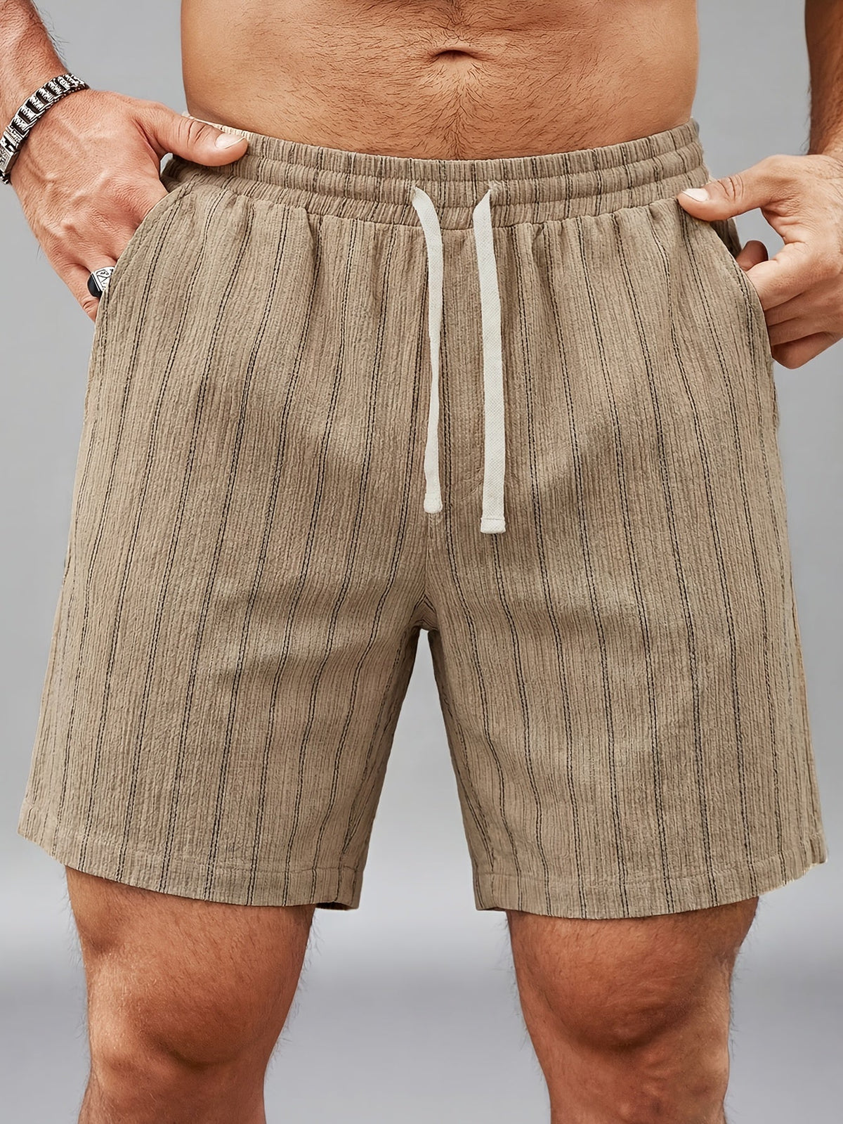 Gus | Pinstripe Beach Shorts with Elastic Waist