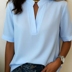Josie | Women's Short Sleeve V-Neck Blouse – Blue