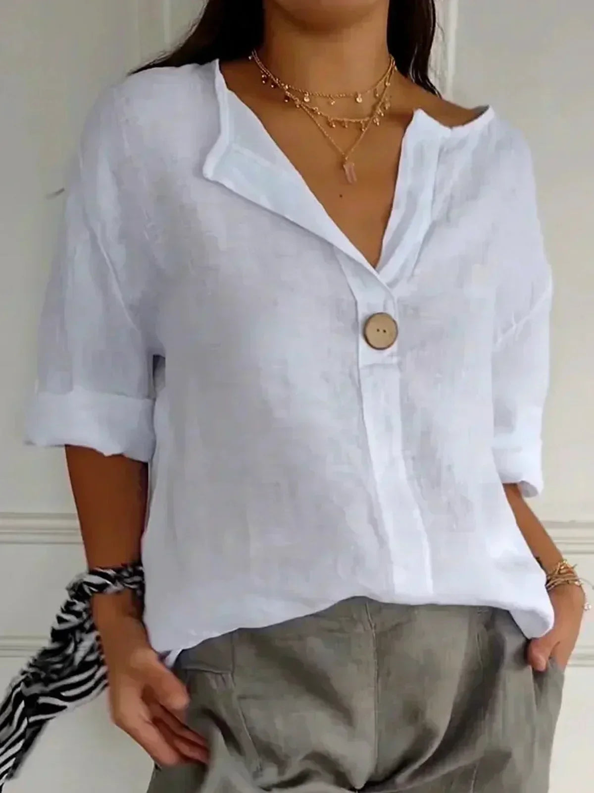 Juniper | Women's Casual V-Neck Blouse – White