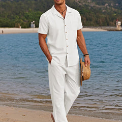Forrest | Camp Collar Shirt and Trouser Set – White