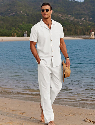 Forrest | Camp Collar Shirt and Trouser Set – White