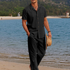 Forrest | Camp Collar Shirt and Trouser Set – Black