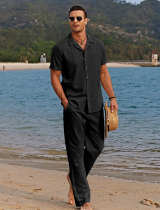 Forrest | Camp Collar Shirt and Trouser Set – Black