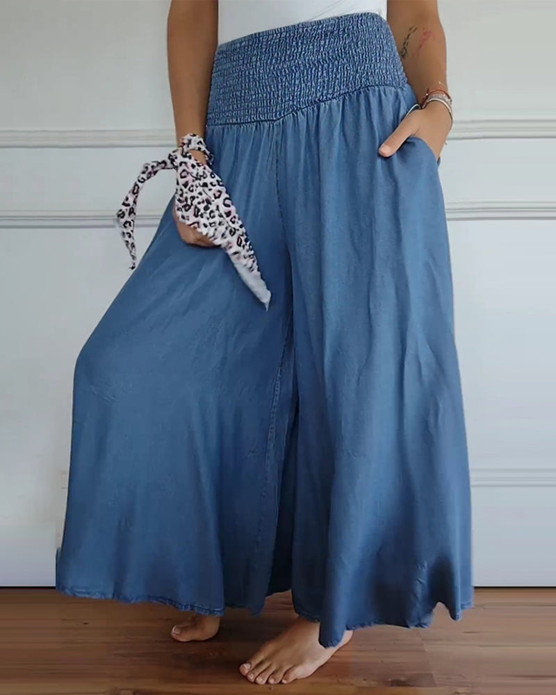 Clementine | High Waisted Wide Leg Pants – Blue