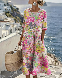 Mirabel | Floral Print Linen Midi Dress