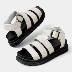 Bess | Multi Strap Platform Sandals with Ankle Buckle – White
