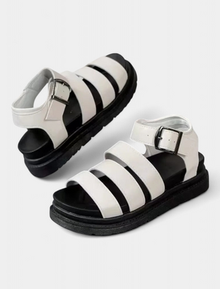 Bess | Multi Strap Platform Sandals with Ankle Buckle – White