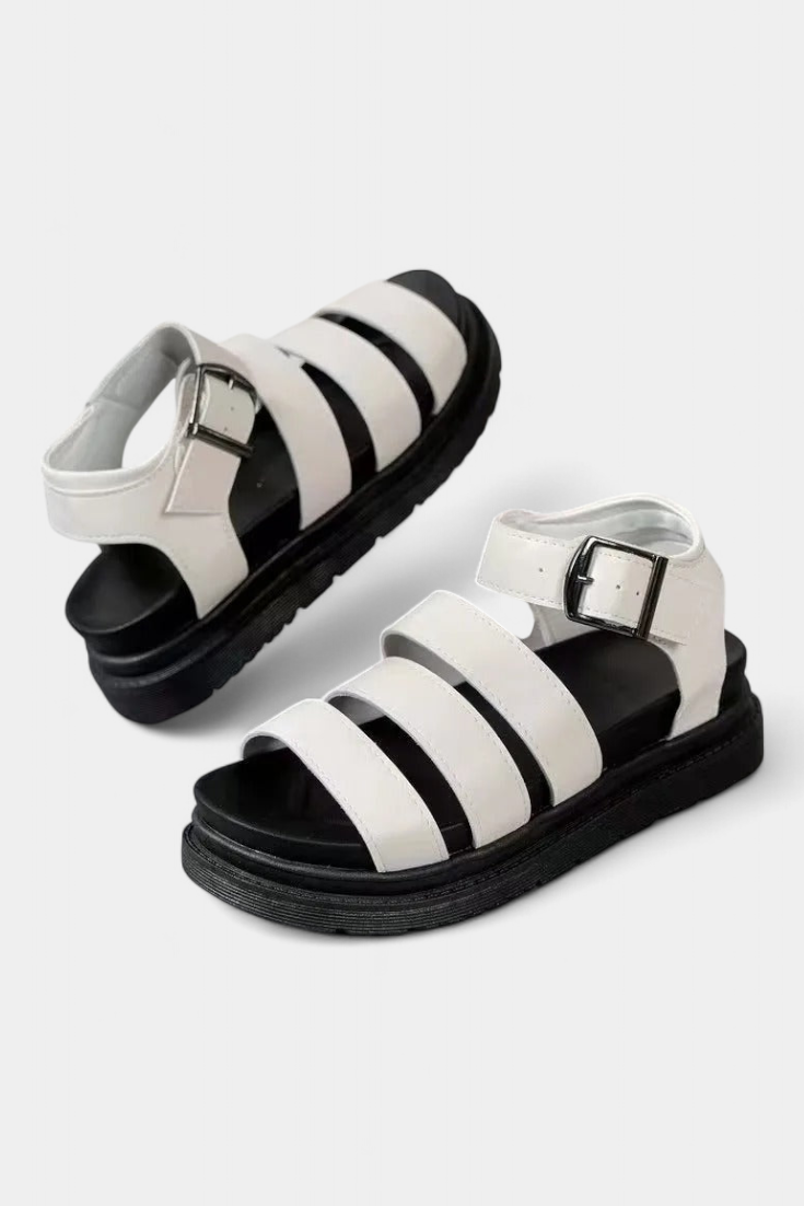 Bess | Multi Strap Platform Sandals with Ankle Buckle – White