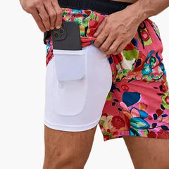 Ollie | Men's Tropical Print Beach Shorts with Liner – Crimson Leaf