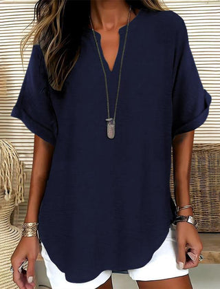 Linnea | Relaxed Fit Linen Blouse – Navy