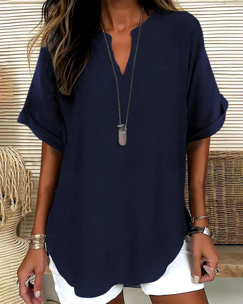Linnea | Relaxed Fit Linen Blouse – Navy