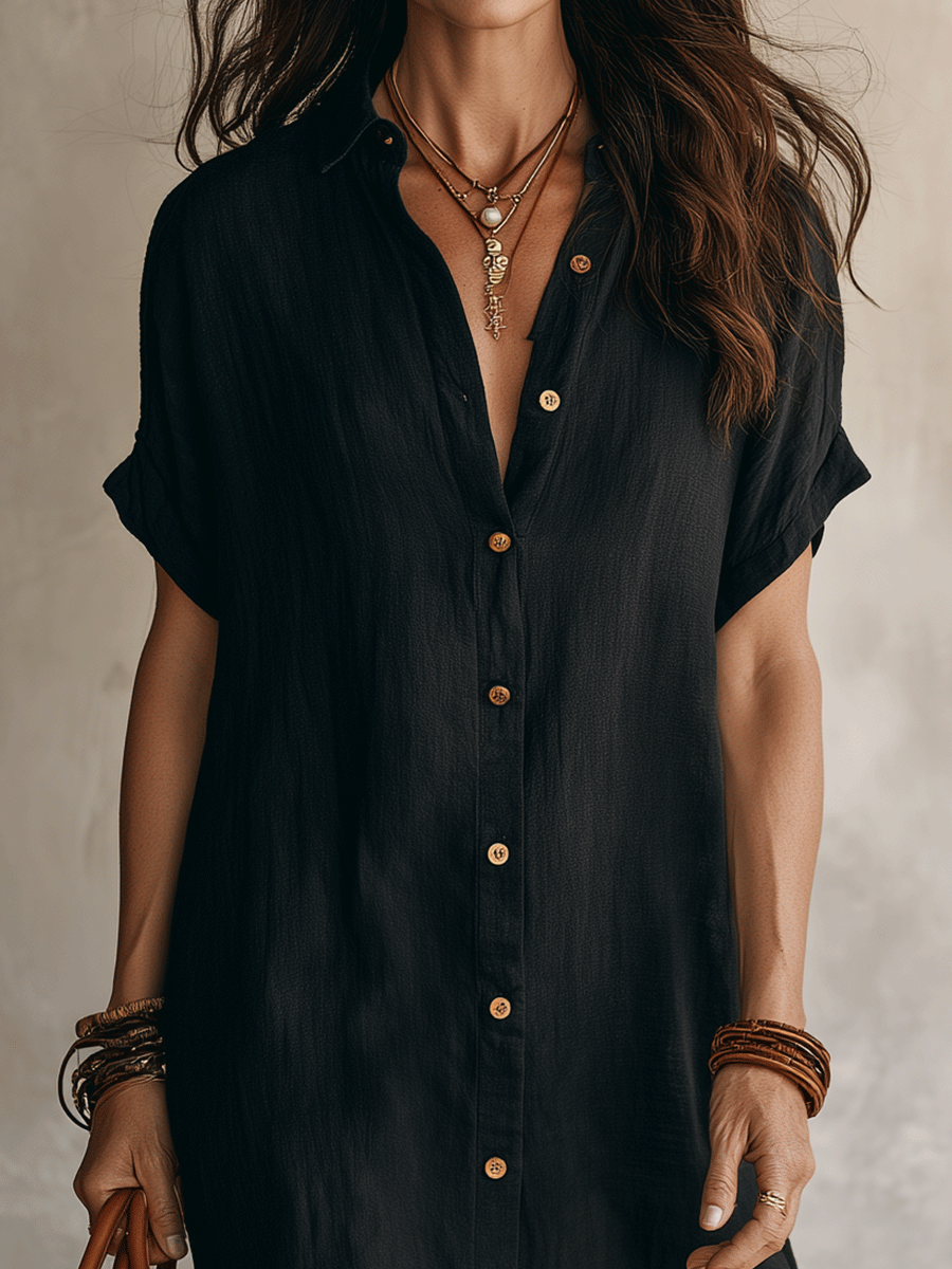 Sabine | Button Front Linen Midi Dress