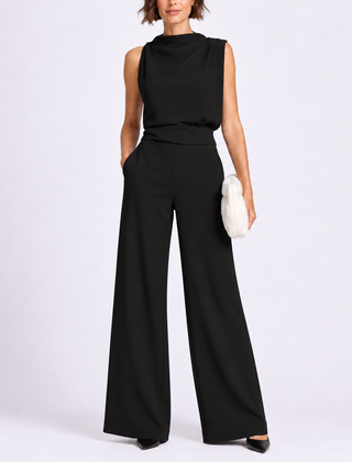 Rosalba | Sleeveless High Neck Jumpsuit with Wide Legs – Black