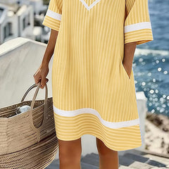 Anouk | Short Sleeve Striped Dress with V-Neck