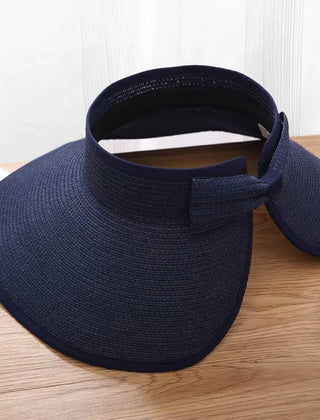 Winona | Open Crown Straw Hat with Wide Visor Brim – Navy