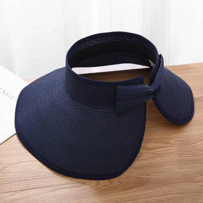 Winona | Open Crown Straw Hat with Wide Visor Brim – Navy
