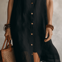 Sabine | Button Front Linen Midi Dress