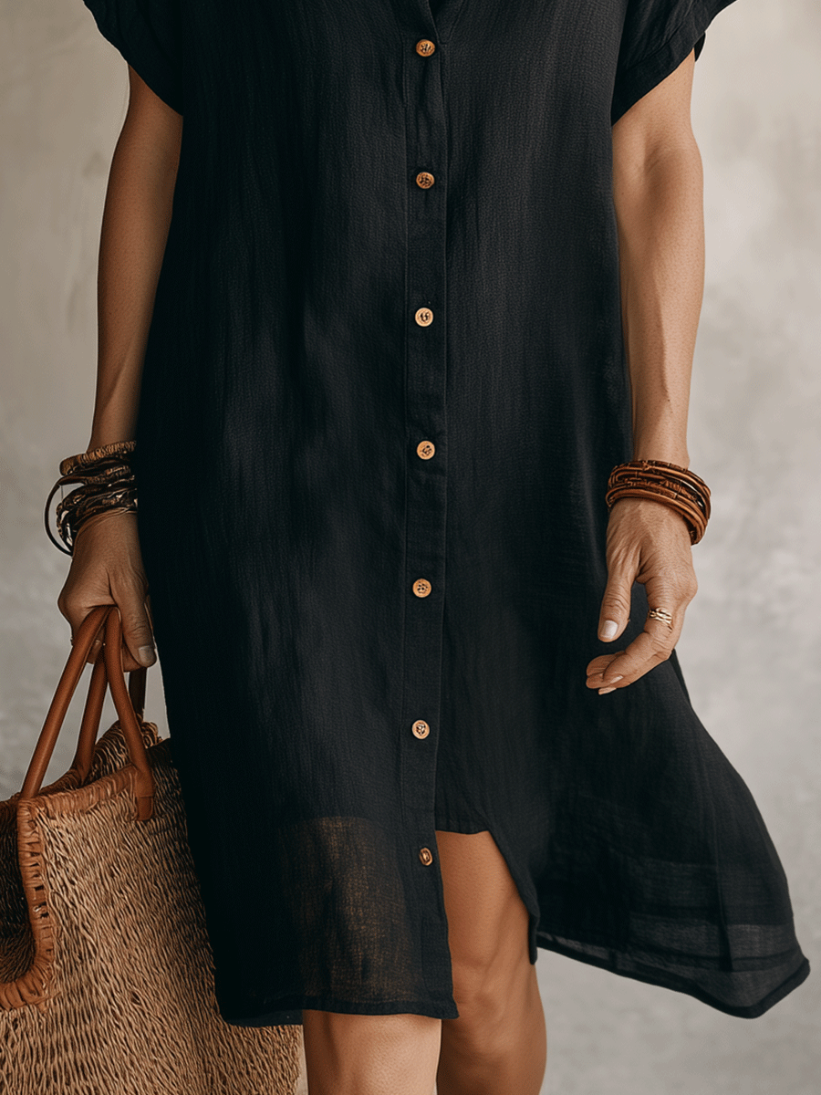 Sabine | Button Front Linen Midi Dress