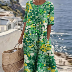 Mirabel | Floral Print Linen Midi Dress – Green