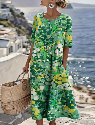 Mirabel | Floral Print Linen Midi Dress – Green