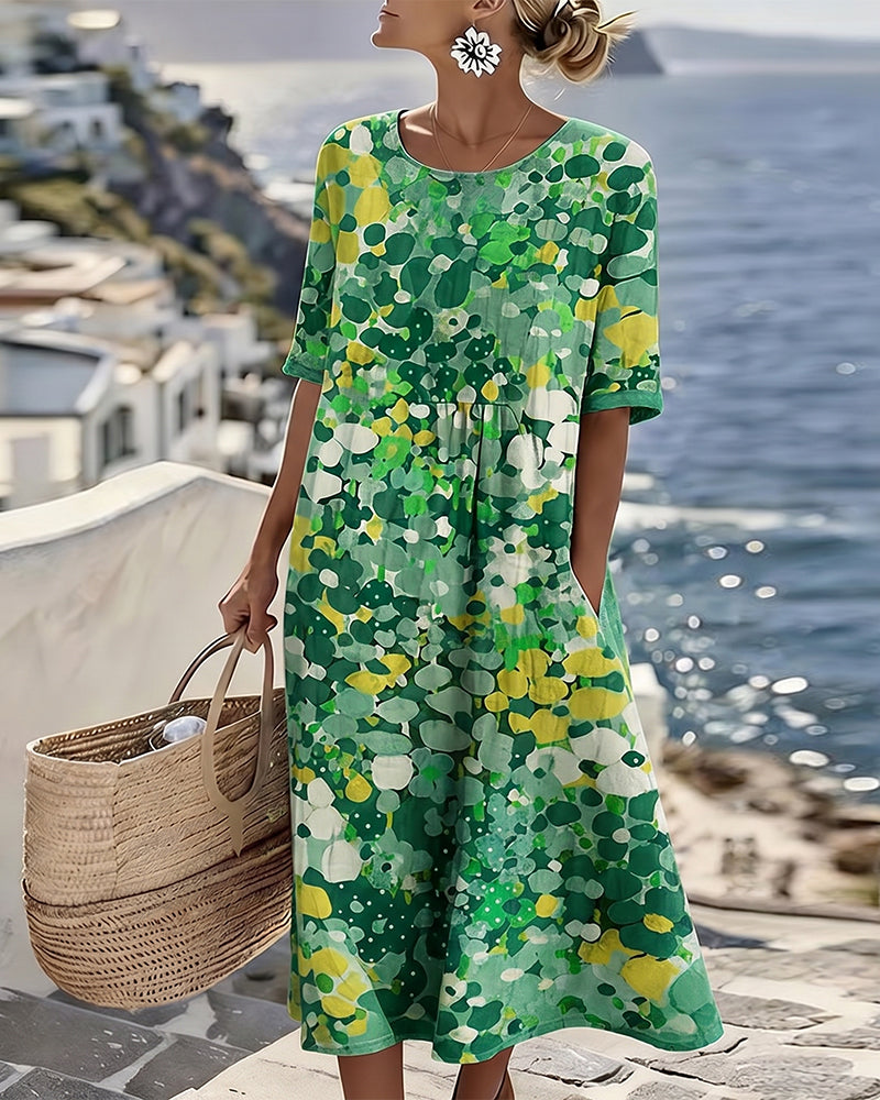 Mirabel | Floral Print Linen Midi Dress – Green