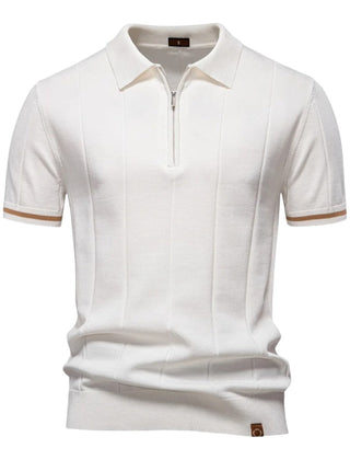 Bodhi | Knit Polo with Zip Collar – White