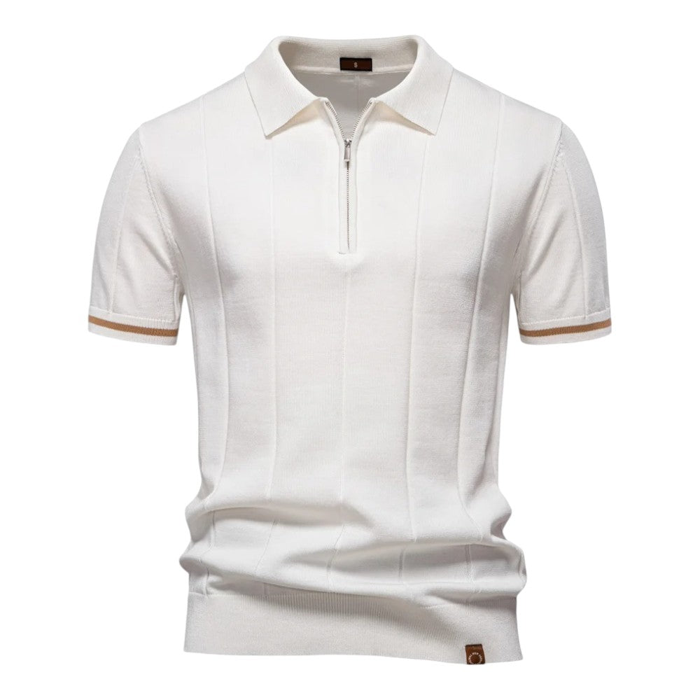 Bodhi | Knit Polo with Zip Collar – White