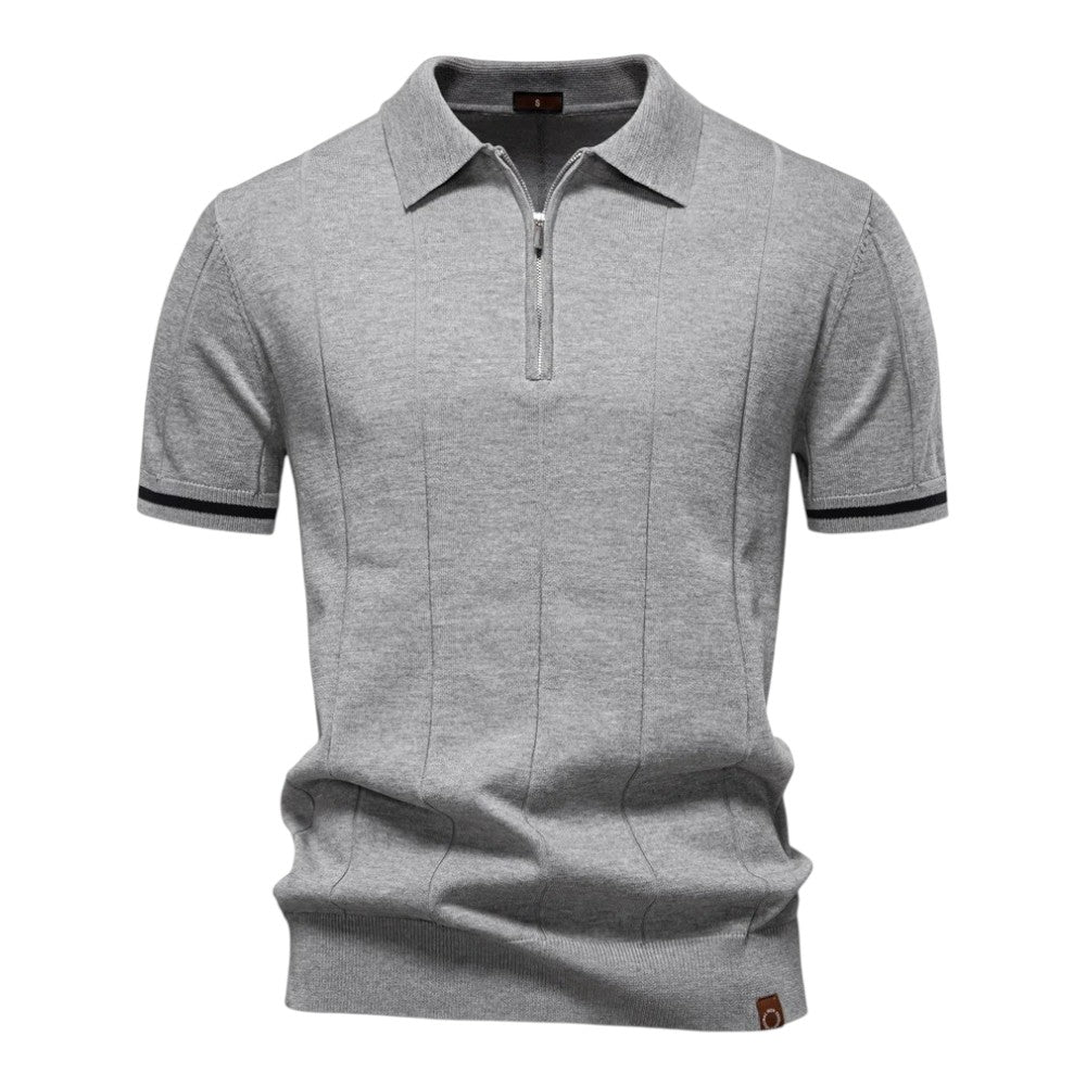 Bodhi | Knit Polo with Zip Collar – Grey