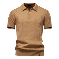 Bodhi | Knit Polo with Zip Collar – Light Brown
