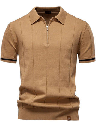Bodhi | Knit Polo with Zip Collar – Light Brown