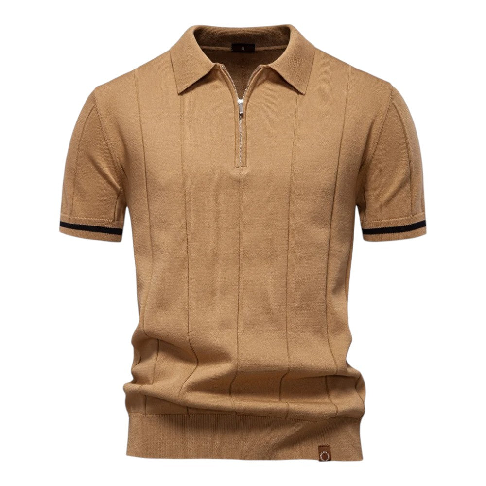 Bodhi | Knit Polo with Zip Collar – Light Brown