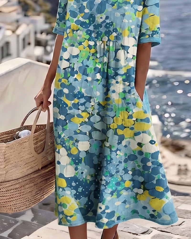 Mirabel | Floral Print Linen Midi Dress