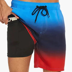Ollie | Men's Tropical Print Beach Shorts with Liner – Sunset Glow