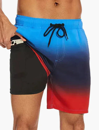 Ollie | Men's Tropical Print Beach Shorts with Liner – Sunset Glow