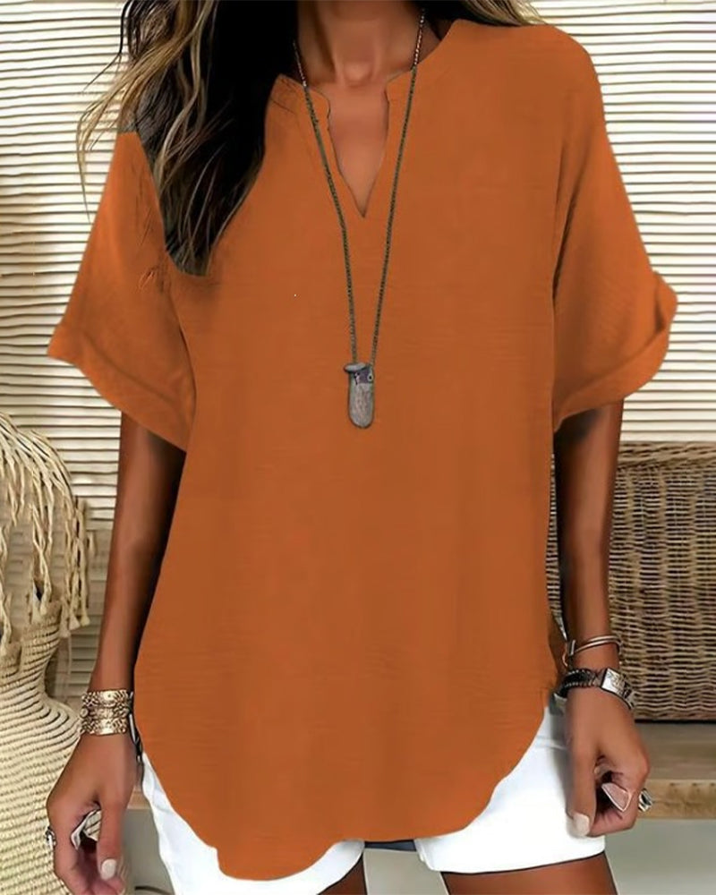 Linnea | Relaxed Fit Linen Blouse – Caramel